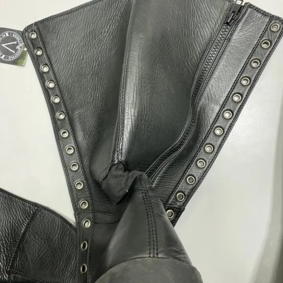 Verillas Men's Ares Knee-High Boots – Size 12 – Black – Lace-Up with Side Zip