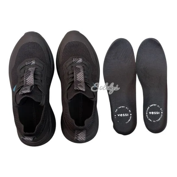 Vessi Stormburst Black Low Top Black Waterproof Dyma-Tex Knit Sneaker Womens 5