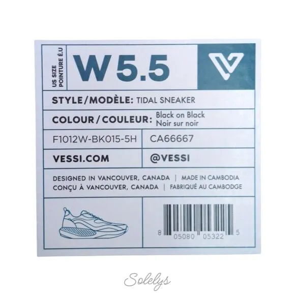 Vessi Tidal Black on Black Waterproof Dyma-Tex Vegan Lace Up Sneaker Womens 5.5
