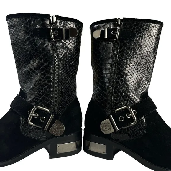 Vince Camuto Witty 2 Black Leather Snake Embossed Moto Boots Womens‎ Size 6.5