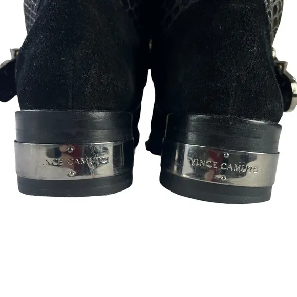 Vince Camuto Witty 2 Black Leather Snake Embossed Moto Boots Womens‎ Size 6.5