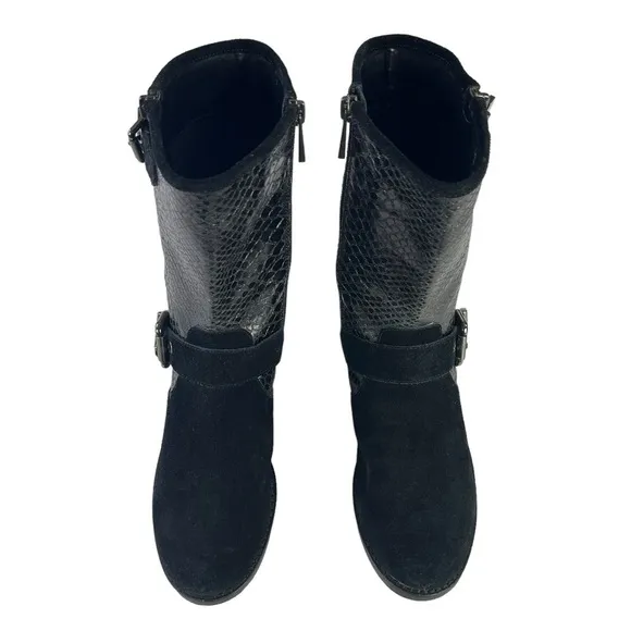 Vince Camuto Witty 2 Black Leather Snake Embossed Moto Boots Womens‎ Size 6.5