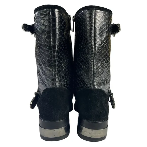 Vince Camuto Witty 2 Black Leather Snake Embossed Moto Boots Womens‎ Size 6.5