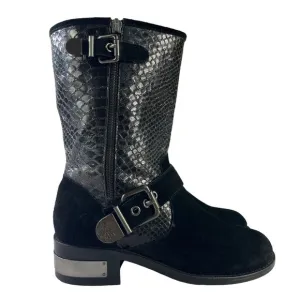Vince Camuto Witty 2 Black Leather Snake Embossed Moto Boots Womens‎ Size 6.5
