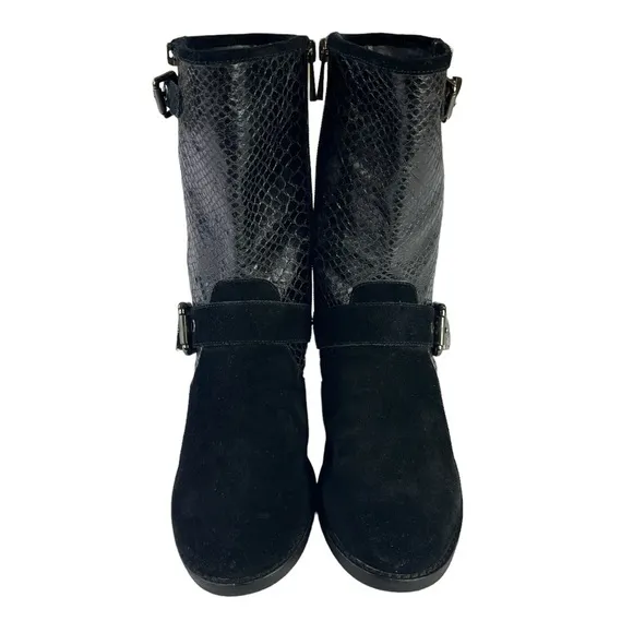 Vince Camuto Witty 2 Black Leather Snake Embossed Moto Boots Womens‎ Size 6.5