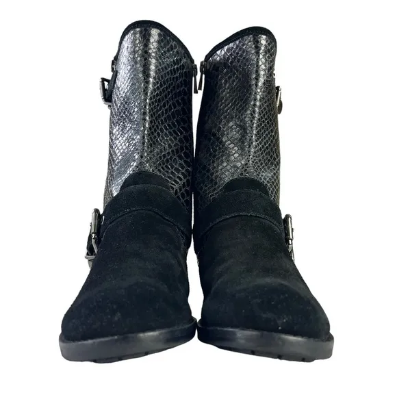 Vince Camuto Witty 2 Black Leather Snake Embossed Moto Boots Womens‎ Size 6.5