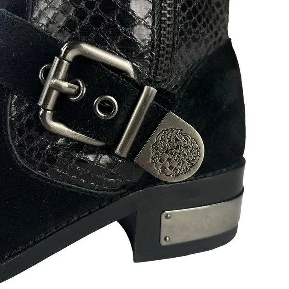 Vince Camuto Witty 2 Black Leather Snake Embossed Moto Boots Womens‎ Size 6.5