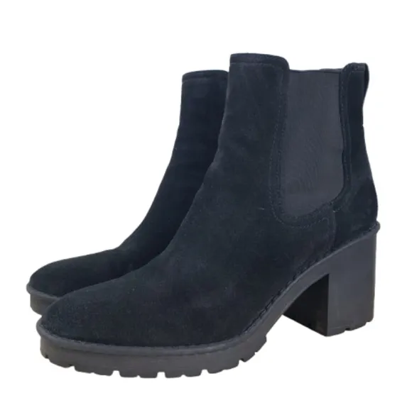 VINCE Henderson Chelsea Boots Sz 10M Black Suede Waterproof Chunky Heel Lug Sole