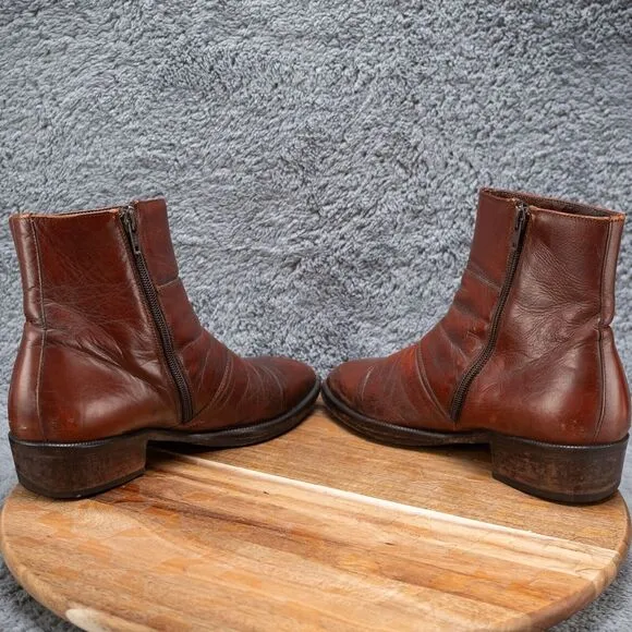Vintage 1970s Men's 7 EEE Brown Leather Sandro Moscolini Zip Up Ankle Boots