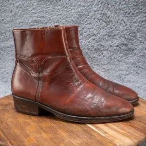 Vintage 1970s Men's 7 EEE Brown Leather Sandro Moscolini Zip Up Ankle Boots