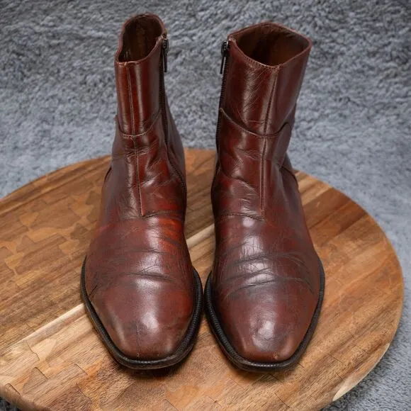 Vintage 1970s Men's 7 EEE Brown Leather Sandro Moscolini Zip Up Ankle Boots