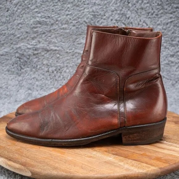 Vintage 1970s Men's 7 EEE Brown Leather Sandro Moscolini Zip Up Ankle Boots