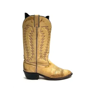 Vintage 1970s men’s tan leather rugged mid calf pull on western cowboy boots