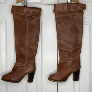 Vintage 70s Zodiac Hippie Campus Wooden Heel  Tall Over The Knee Boots Size 5