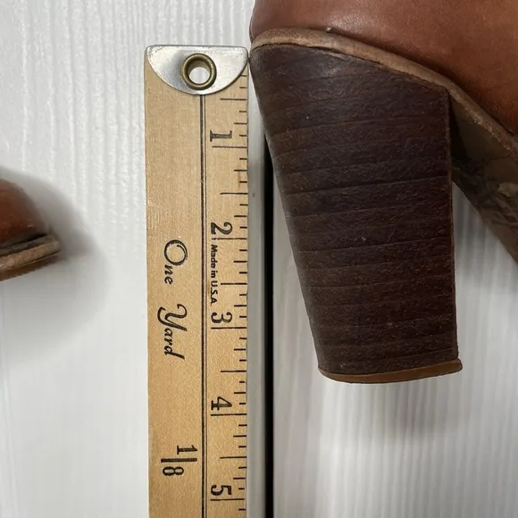 Vintage 70s Zodiac Hippie Campus Wooden Heel  Tall Over The Knee Boots Size 5