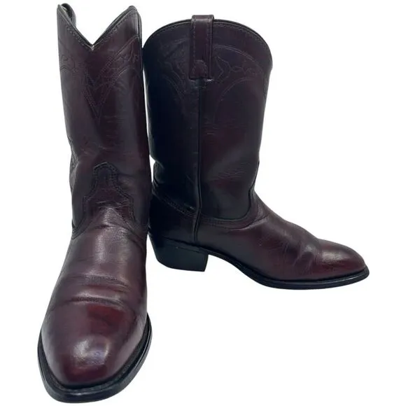 Vintage Acme Mens Cowboy Burgundy Boots Leather sz. 8.5D Style 8512 USA Preowned