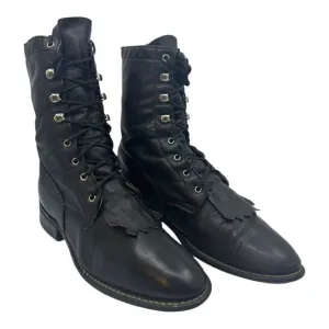 Vintage ACME Women’s Cowboy Kiltie Boots Lace Up Black Leather 6.5M USA Made