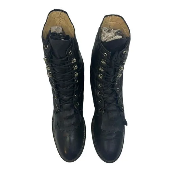 Vintage ACME Women’s Cowboy Kiltie Boots Lace Up Black Leather 6.5M USA Made