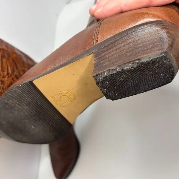 Vintage Bandolino Italian Leather Croc Embossed Knee High Riding Boots Designer