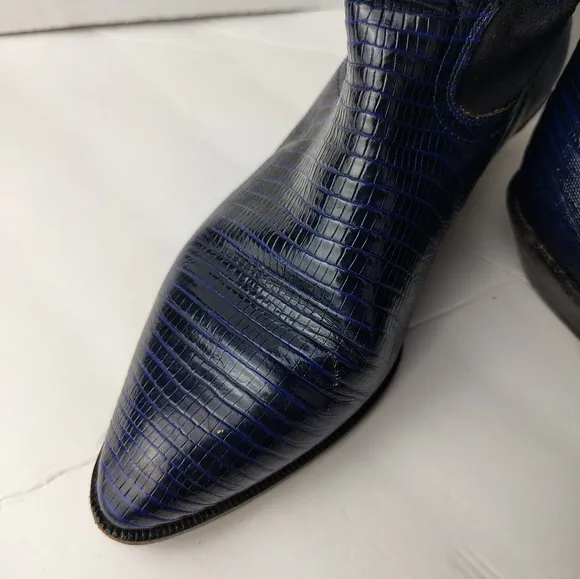 Vintage Brass Plum Shoes Suede Leather Alligator Boots Womens Sz 8.5 Blue Purple