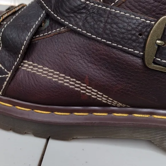 Vintage Dr. Martens Brown Leather Buckle Crisscross Chunky Lace Up Boots Sz 9