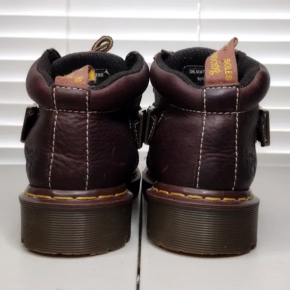 Vintage Dr. Martens Brown Leather Buckle Crisscross Chunky Lace Up Boots Sz 9