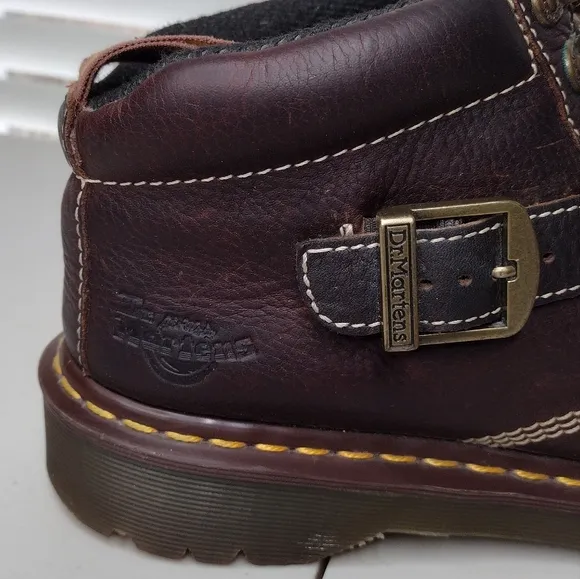 Vintage Dr. Martens Brown Leather Buckle Crisscross Chunky Lace Up Boots Sz 9