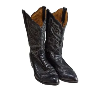 Vintage El Dorado Cowboy Boots Ostrich Leg 10.5 EE Black Leather Western Wear Fo