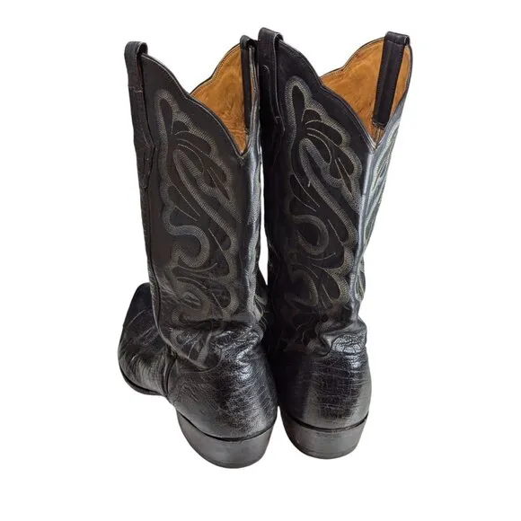 Vintage El Dorado Cowboy Boots Ostrich Leg 10.5 EE Black Leather Western Wear Fo