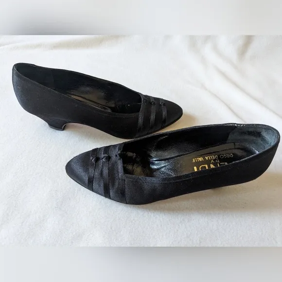 Vintage Fendi by Diego Della Valle MidnightBlue Satin Dress low heels Shoes sz 7