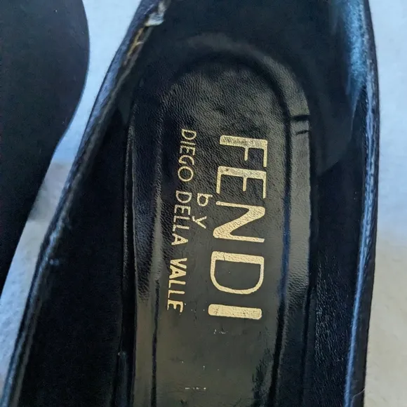 Vintage Fendi by Diego Della Valle MidnightBlue Satin Dress low heels Shoes sz 7