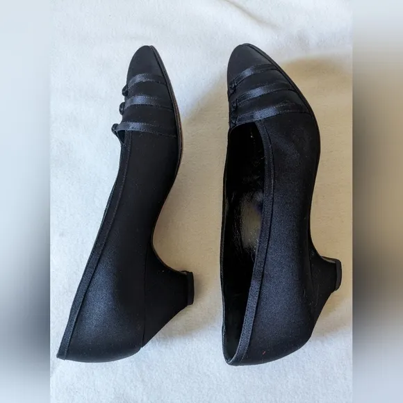Vintage Fendi by Diego Della Valle MidnightBlue Satin Dress low heels Shoes sz 7