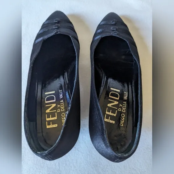 Vintage Fendi by Diego Della Valle MidnightBlue Satin Dress low heels Shoes sz 7