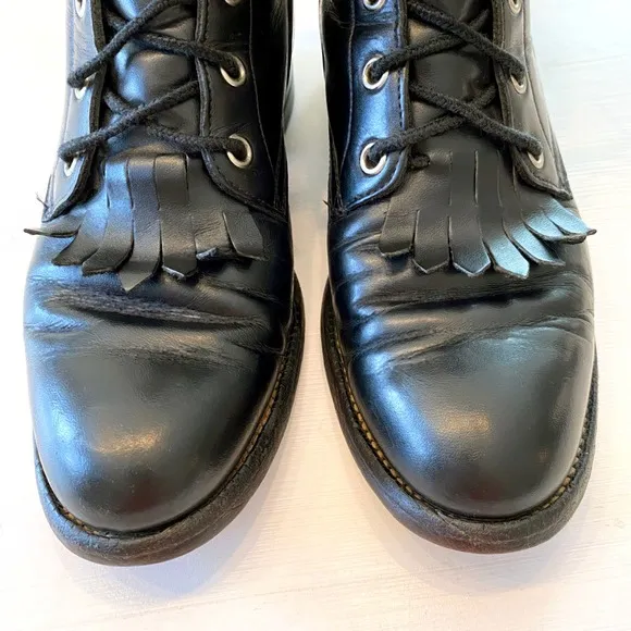 Vintage Justin L 506 Black Lace-Up Boots Size 6 B Leather Kiltie Western Peasant