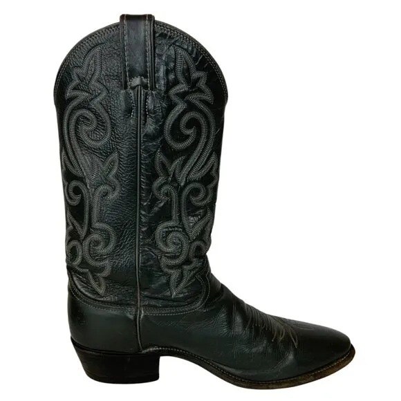 Vintage Justin Leather Cowboy Boots Mens 10.5 D Dark Gray Western Made In USA