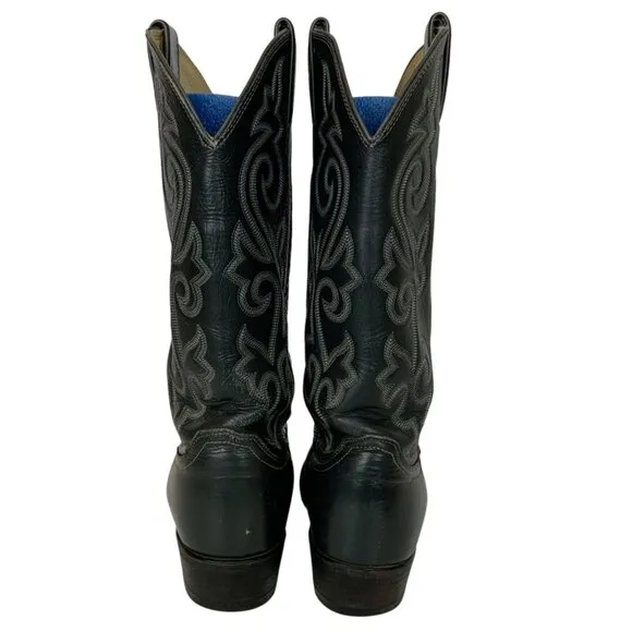 Vintage Justin Leather Cowboy Boots Mens 10.5 D Dark Gray Western Made In USA