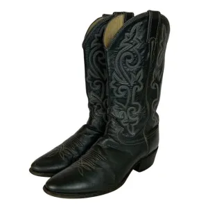 Vintage Justin Leather Cowboy Boots Mens 10.5 D Dark Gray Western Made In USA