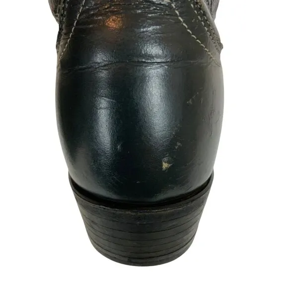 Vintage Justin Leather Cowboy Boots Mens 10.5 D Dark Gray Western Made In USA