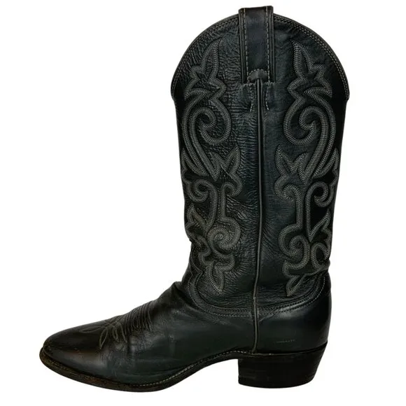 Vintage Justin Leather Cowboy Boots Mens 10.5 D Dark Gray Western Made In USA