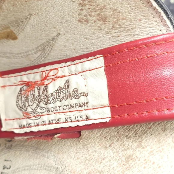 Vintage Olathe Western Boots Red Gray Leather Cowboy Pointed Toe USA Made Sz 9 D