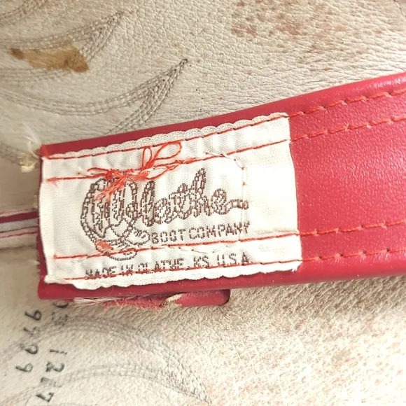 Vintage Olathe Western Boots Red Gray Leather Cowboy Pointed Toe USA Made Sz 9 D