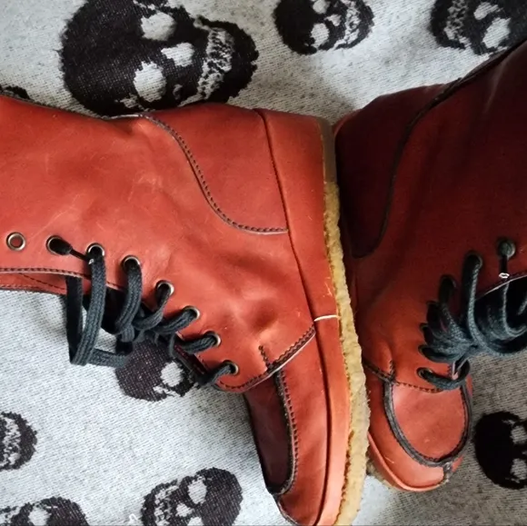 VINTAGE QUALICRAFT LEATHER COMBAT SPLIT TOE WEDGE BOOT 6.5  7 B