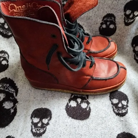 VINTAGE QUALICRAFT LEATHER COMBAT SPLIT TOE WEDGE BOOT 6.5  7 B