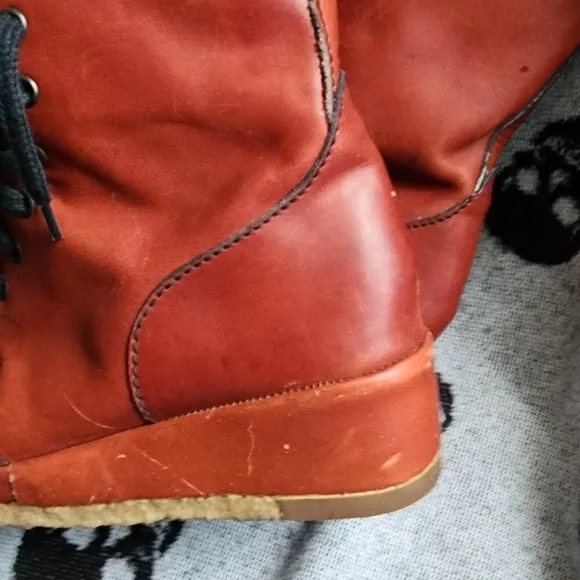 VINTAGE QUALICRAFT LEATHER COMBAT SPLIT TOE WEDGE BOOT 6.5  7 B
