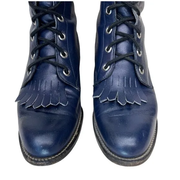 Vintage Womens Blue Justin L527 Kiltie Lace Up Western Cowgirl Roper Boots 7B