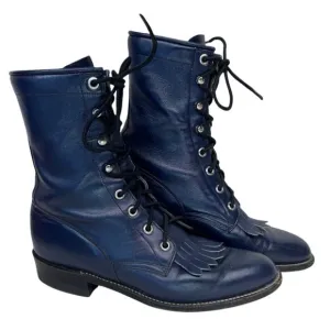 Vintage Womens Blue Justin L527 Kiltie Lace Up Western Cowgirl Roper Boots 7B