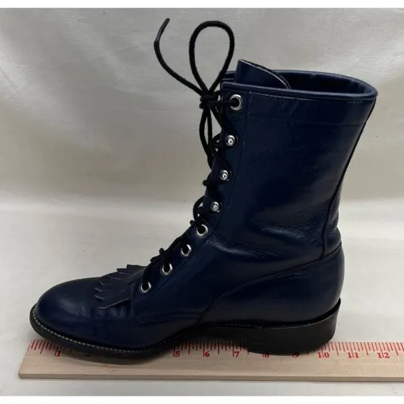 Vintage Womens Blue Justin L527 Kiltie Lace Up Western Cowgirl Roper Boots 7B