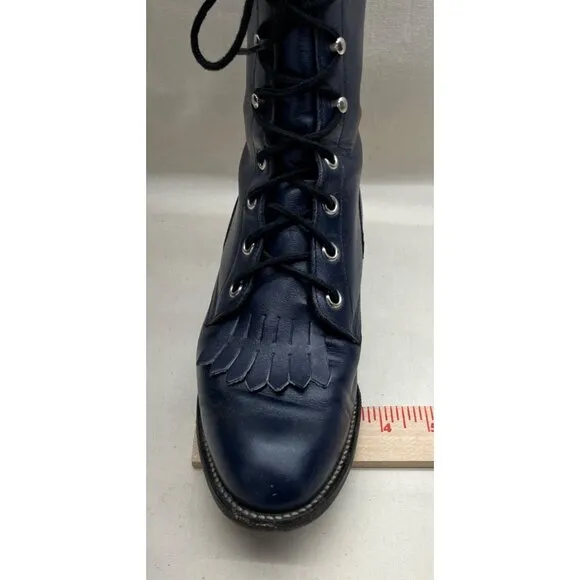 Vintage Womens Blue Justin L527 Kiltie Lace Up Western Cowgirl Roper Boots 7B