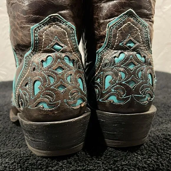 🔥Vintage ARIAT Presidio Brown/Turquoise Leather Western Cowboy Boots Women’s 8