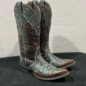 🔥Vintage ARIAT Presidio Brown/Turquoise Leather Western Cowboy Boots Women’s 8